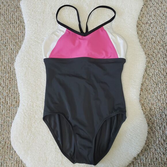 Jag Active One Piece Swimsuit Womens Size Small Black Pink Racerback Padded - Picture 1 of 8